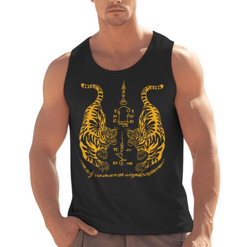 Awesome Orange Double Tiger Muay Thai Sak Yant Men Tank Top - Nak Muay Co.