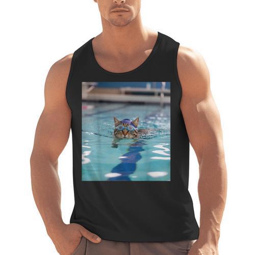 Competitive Swim Team Funny Kitty Cat Swimming Men Tank Top - SwimGear Co