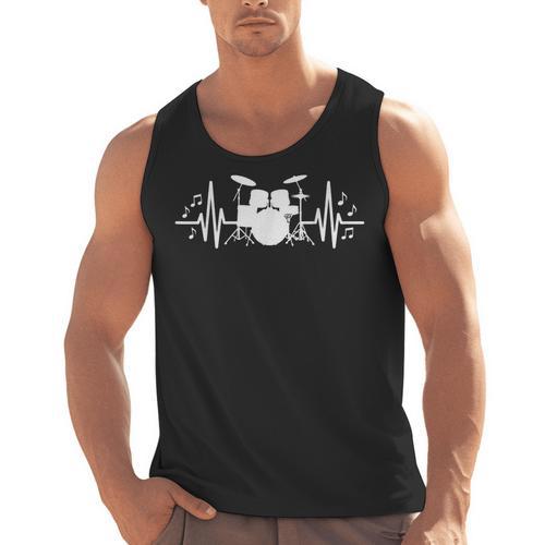 Drum Kit Heartbeat Drummer Music Lover EKG Pulse Set Note Men Tank Top - Downbeat Supply
