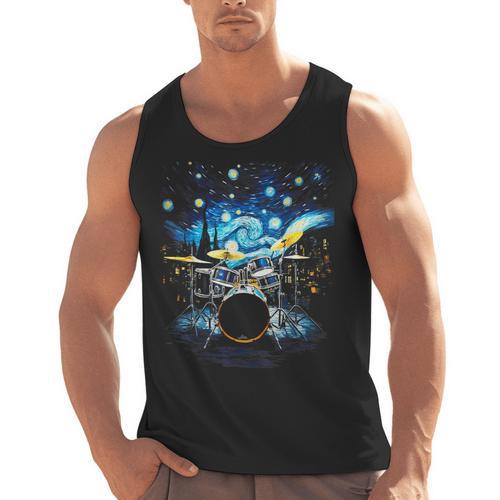 Drum Kit Percussionist Drummer Van Gogh Drums Men Tank Top - Downbeat Supply