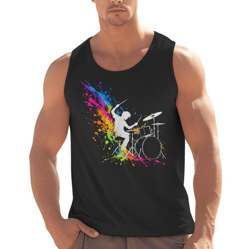 Drummer Silhouette Drum Kit Splatter Art Men Tank Top - Downbeat Supply