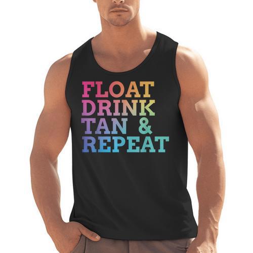 Float Drink Tan Repeat Summer Swimming Beach Pool Vacation Men Tank Top - SwimGear Co