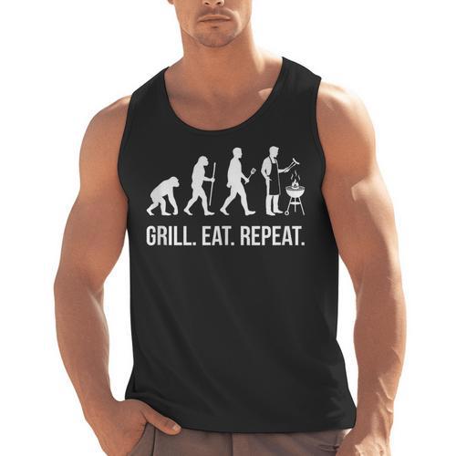 Grill Eat Repeat BBQ Dad Evolution Barbecue Men Tank Top - BBQ Dad Merch