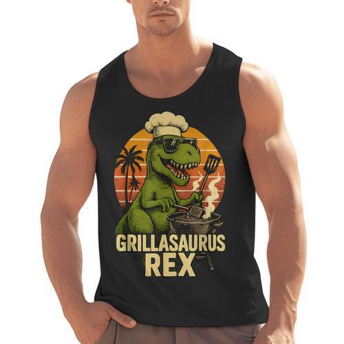 Grilling Dinosaur Grillasaurus T-Rex BBQ Dad Joke Men Tank Top - BBQ Dad Merch