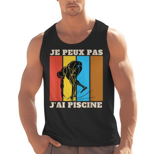 Je Peux Pas J'Ai Piscine Swimming Humour Retro Swimming Pool Men Tank Top - SwimGear Co