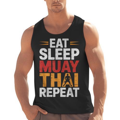 Muay Thai Fighter Eat Sleep Repeat Lifestyle Training Men Tank Top - Nak Muay Co.