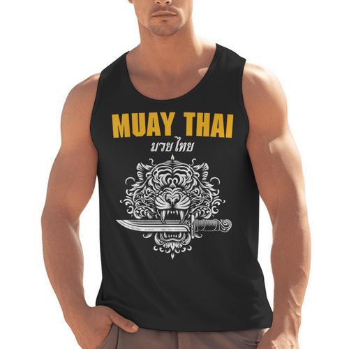 Muay Thai Sak Yant MMA Tattoo Tiger Lion Knife Martial Art Men Tank Top - Nak Muay Co.