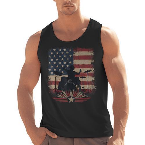Patriotic Drum Kit Silhouette American Flag Men Tank Top - Downbeat Supply