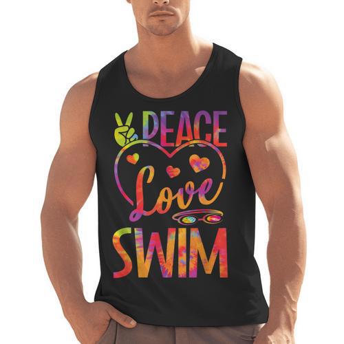 Peace Love Swim Swimming Tie Dye Swimmer Swimming Swim Team Men Tank Top - SwimGear Co