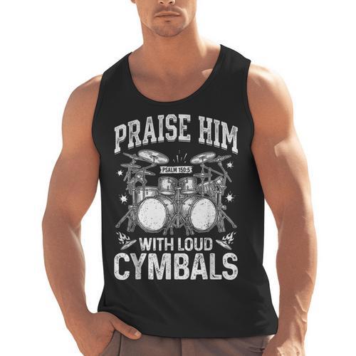 Praise Him With Loud Cymbals Psalm 150-5 Vintage Drum Kit Men Tank Top - Downbeat Supply
