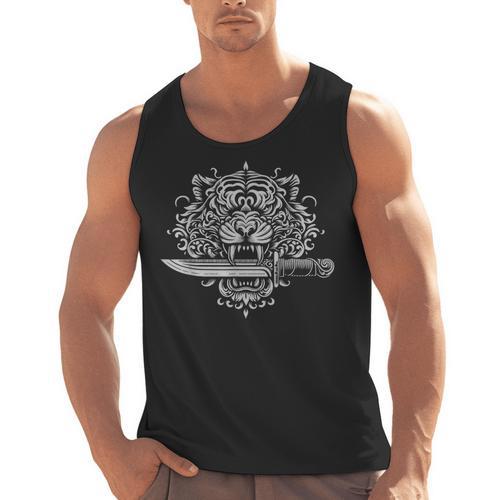 Sak Yant Muay Thai MMA Tattoo Tiger Head Knife Martial Art Men Tank Top - Nak Muay Co.