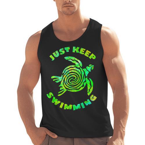 Sea Turtle Just Keep Swimming Ocean Beach Vacation Men Tank Top - SwimGear Co