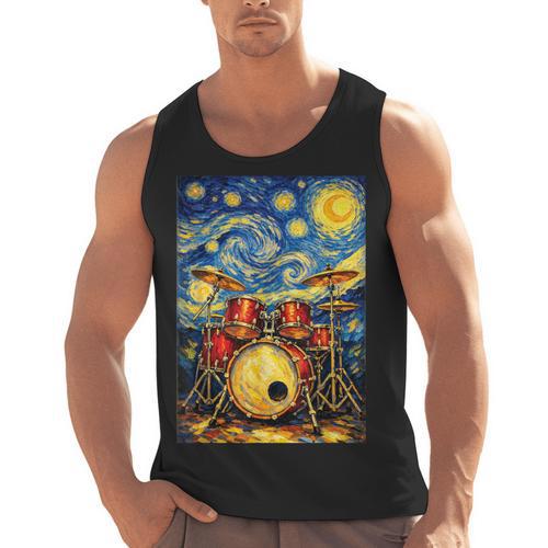 Starry Night Drum Kit Van Gogh Style Art Men Tank Top - Downbeat Supply