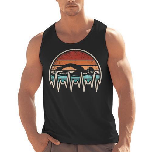 Swimming Heartbeat Retro Swim Swimmer Men Women Men Tank Top - SwimGear Co