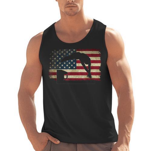Swimming Swim Team Distressed American Flag USA Swimmer Men Tank Top - SwimGear Co