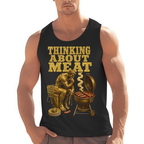 Thinking About Meat BBQ Dad Humor Men Tank Top - BBQ Dad Merch
