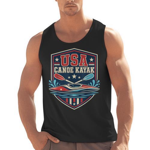 USA Canoe Kayak Paddling American Flag Emblem Men Tank Top - Paddle Life