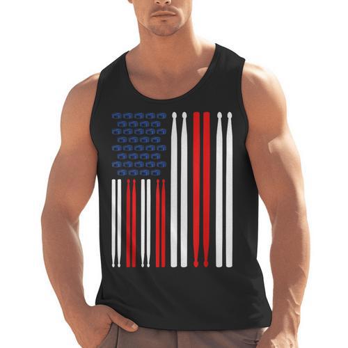 USA Flag Drummer Music Drum Kit Men Tank Top - Downbeat Supply
