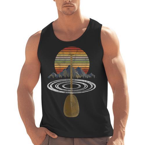 Vintage Retro Canoe Paddle & Mountains Rafting Men Tank Top - Paddle Life