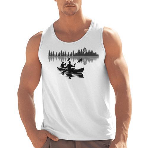 Canoe Silhouette Forest Lake Reflection Men Tank Top - Paddle Life