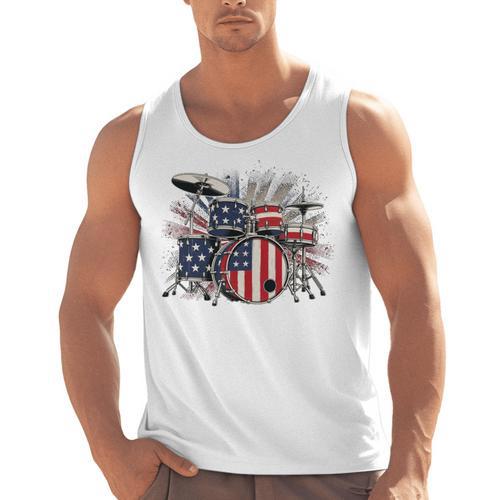 Drum Kit With American Flag Graphic For Musicians Men Tank Top - Downbeat Supply
