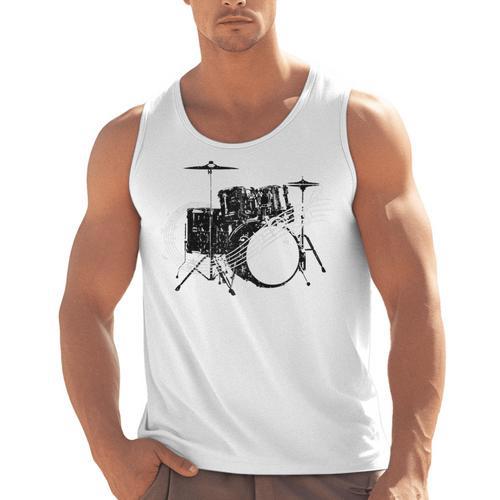Drum Kit Drummer Band Musical Instrument Rock Music Raglan Baseball Tee Men Tank Top - Downbeat Supply