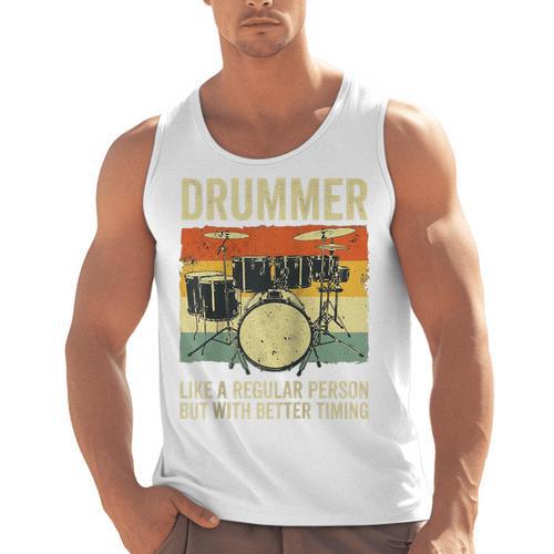 Drummer Better Timing Retro Vintage Sunset Drum Kit Graphic Raglan Baseball Tee Men Tank Top - Downbeat Supply