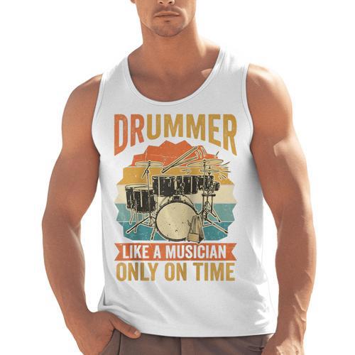 Drummer Like a Musician Only On Time Vintage Sunset Drum Kit Raglan Baseball Tee Men Tank Top - Downbeat Supply