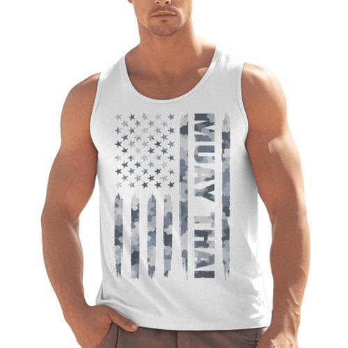 Muay Thai American Flag Camo Military Patriotic Men Tank Top - Nak Muay Co.