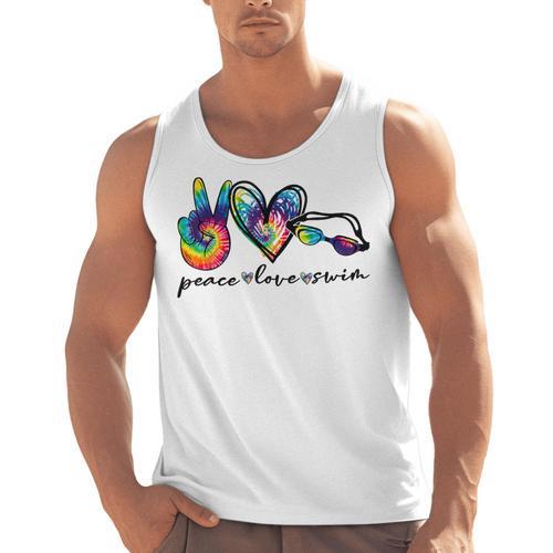 Peace Love Swim Tie Dye Swimmer Swimming Summer Trip Men Tank Top - SwimGear Co