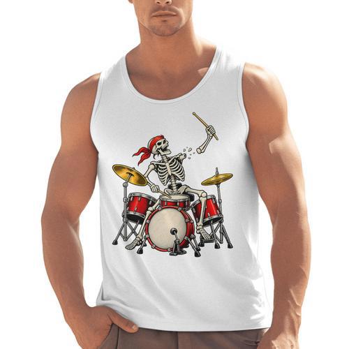 Skeleton Drummer Skull Drum Kit Halloween Raglan Baseball Tee Men Tank Top - Downbeat Supply