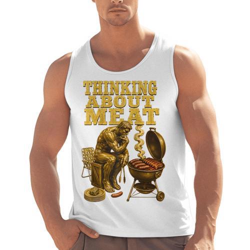 Thinking About Meat BBQ Dad Humor Raglan Baseball Tee Men Tank Top - BBQ Dad Merch