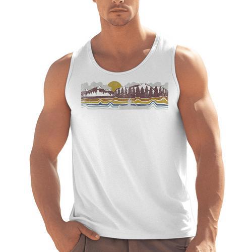 Trendy Canoe Silhouette Colourful Landscape Raglan Baseball Tee Men Tank Top - Paddle Life