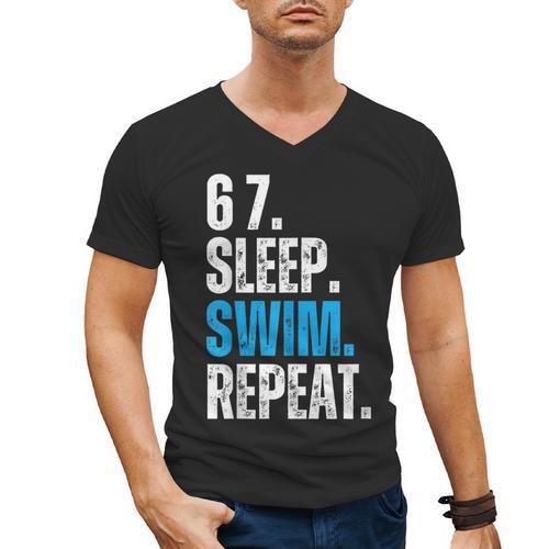 67 Sleep Swim Repeat Swimming Swimmer 67 Meme Men's V-Neck T-Shirt - SwimGear Co