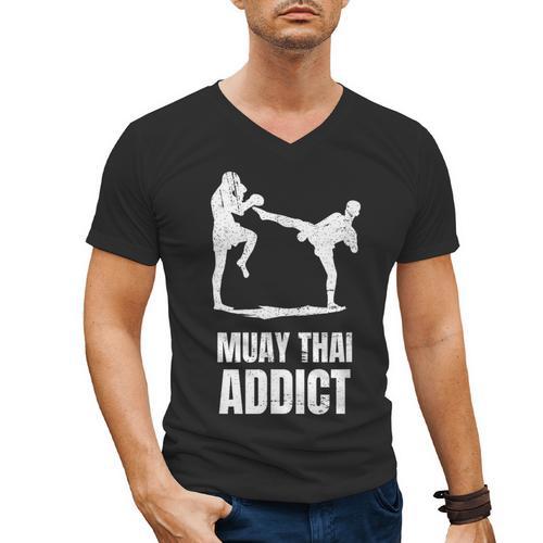 Addicted To Muay Thai Graphic Shirt Men's V-Neck T-Shirt - Nak Muay Co.