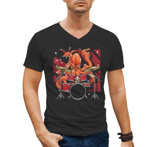 Animal Octopus Musician Drum Kit Octopus Drummer Men's V-Neck T-Shirt - Downbeat Supply