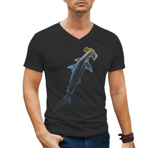 Beautiful Colors Swimming Hammerhead Shark Lovers Men's V-Neck T-Shirt - SwimGear Co