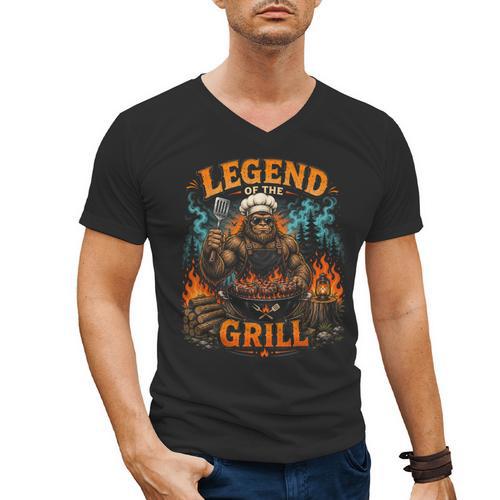 Bigfoot Legend Of The Grill BBQ Dad Father Day 2026 Men's V-Neck T-Shirt - BBQ Dad Merch