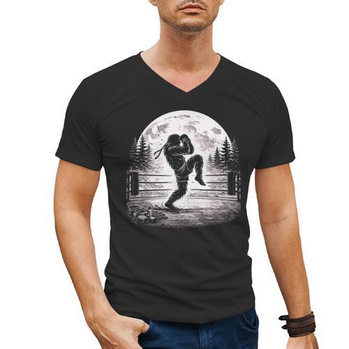 Bigfoot Muay Thai Boxer Martial Arts Sasquatch Men's V-Neck T-Shirt - Nak Muay Co.