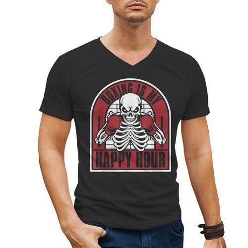 Boxing Is My Happy Hour Muay Thai Kickboxer Fan Boxing Men's V-Neck T-Shirt - Nak Muay Co.