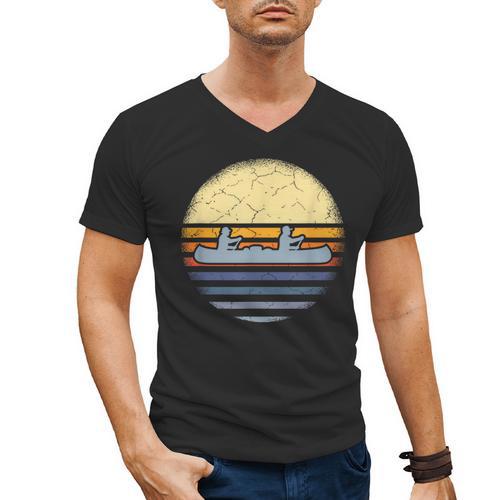 Canoe Canoeing Vintage Sunset Men's V-Neck T-Shirt - Paddle Life