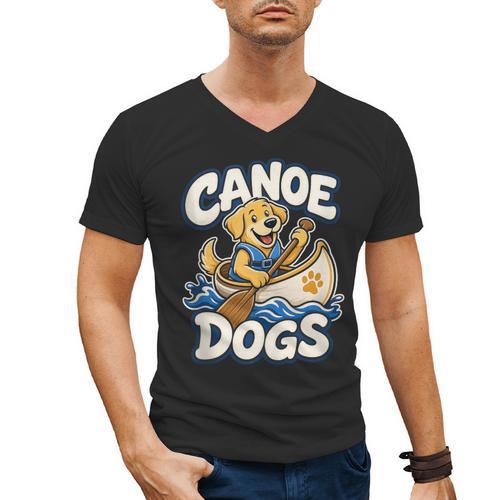Canoe Dogs Golden Retriever Paddling Graphic Men's V-Neck T-Shirt - Paddle Life