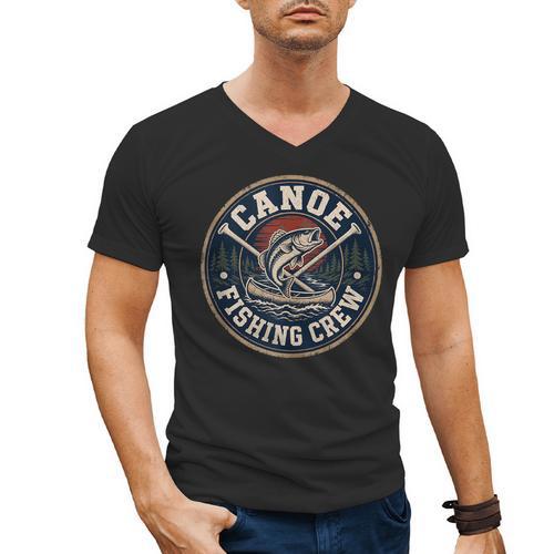 Canoe Fishing Crew Vintage Bass Paddles Men's V-Neck T-Shirt - Paddle Life