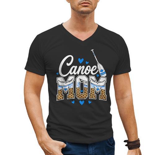 Canoe Mom Leopard Print Paddle River Lake Sport Mother Men's V-Neck T-Shirt - Paddle Life