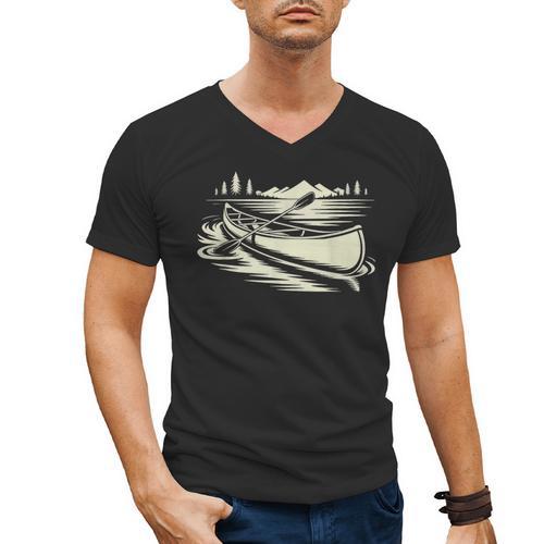 Canoe Tripper Loading Portage Pack First Light Men's V-Neck T-Shirt - Paddle Life