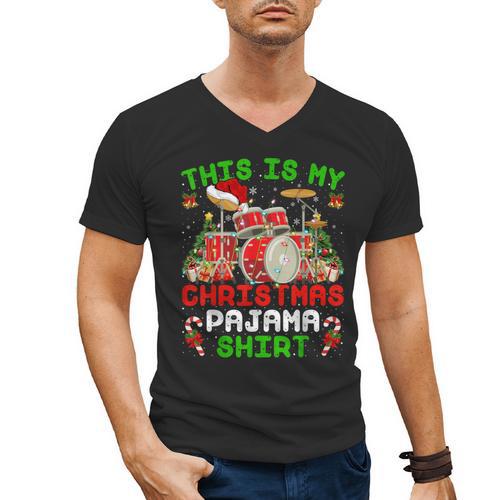 This Is My Christmas Pajama Shirt Drum Kit Christmas Men's V-Neck T-Shirt - Downbeat Supply