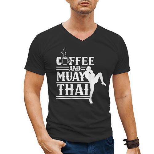 Coffee And Muay Thai Martial Arts Boxing Hobby Fighter Men's V-Neck T-Shirt - Nak Muay Co.