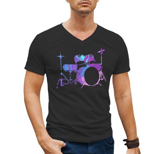 Cool Drum Kit Percussion Vintage Retro Drummer Costume Men's V-Neck T-Shirt - Downbeat Supply