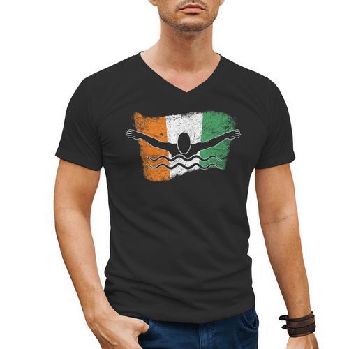 Cool Ireland Flag Vintage Irish Flag Swimmer Fly Swimming Men's V-Neck T-Shirt - SwimGear Co