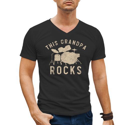 Dieser Opa Rockt Trommzeuger Drummer Musik Drum Kit Men's V-Neck T-Shirt - Downbeat Supply